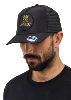 DiveR Snapback Trucker Cap - Woven Mermaid Badge -Wetsuit Shop COB 1004 B17 BK DiverR Trucker2