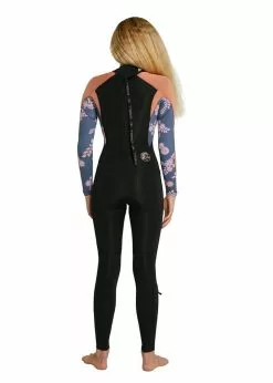 ONeill O'Neill Girls Bahia Back Zip Steamer 3/2mm -Wetsuit Shop Girls Bahia 3 2mm Steamer Wetsuit Black Magenta Floral 96430 04
