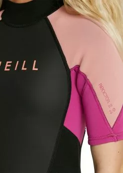 ONeill O'Neill Girls Reactor II Back Zip Spring Suit 2mm -Wetsuit Shop Girls Reactor II Short Arm Spring Suit Wetsuit Black Magenta Haze 5045GOA 02 1