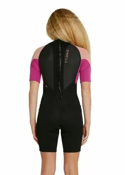 ONeill O'Neill Girls Reactor II Back Zip Spring Suit 2mm -Wetsuit Shop Girls Reactor II Short Arm Spring Suit Wetsuit Black Magenta Haze 5045GOA 02 3