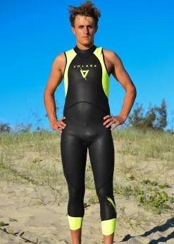 Volare V1 Sleeveless Mens Triathlon Wetsuit -Wetsuit Shop v1 sleeveless mens triathlon wetsuit front with model
